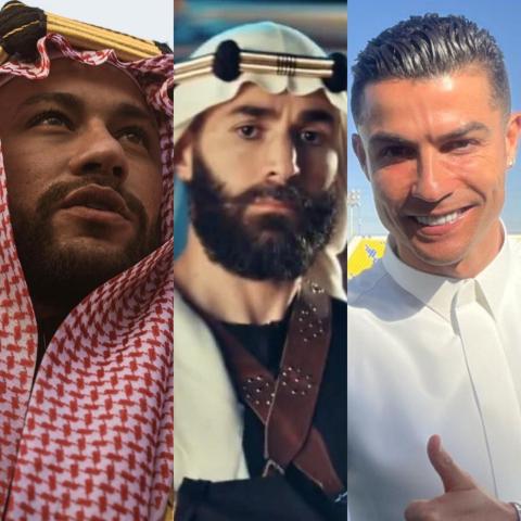 رونالدو وبنزيما ونيمار في يوم التأسيس - تويتر