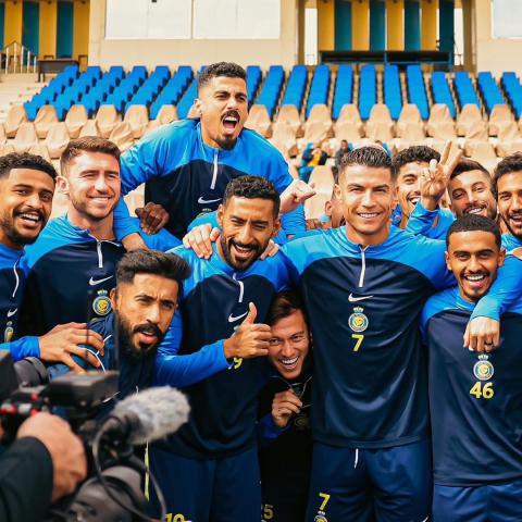 رونالدو مع نجوم نادي النصر  _ صورة من حساب@AlNassrFC على إكس