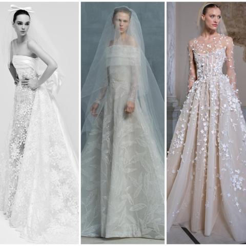 من اليمين الى اليسار: فساتين زفاف من جورج حبيقة، ايلي صعب وزهير مراد