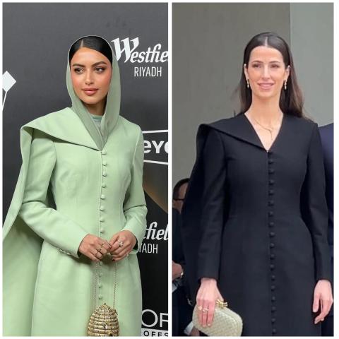 الأميرة رجوة ويارا النملة بالتصميم ذاته من منى الشبل بلون مختلف