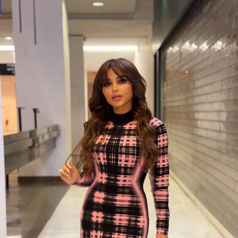 نهى نبيل بفستان بنقشة Plaid وحقيبة Hermès