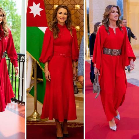 الملكة رانيا والأحمر… لون يعكس القوة والأناقة